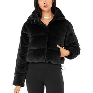 Alo Ribbed Velour Gold Rush Puffer Jacket - Black